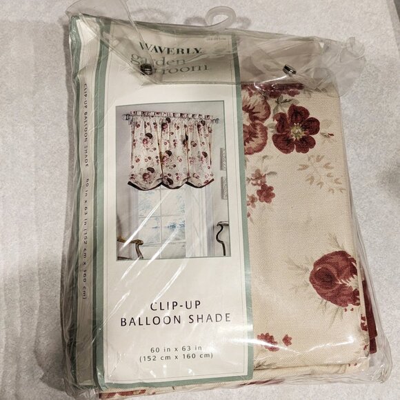 Vint. WAVERLY Garden Room Clip-Up Balloon Shade 100% Cotton in Vintage Rose - Picture 4 of 4